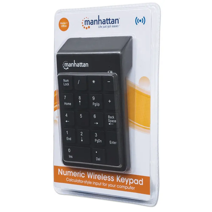 Manhattan Numeric Keypad Wireless (2.4GHz) USB-A Micro Receiver 18 Full Size Keys Black Membrane Key Switches Auto