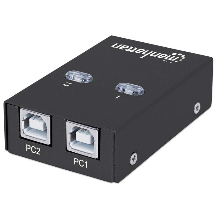Manhattan USB-A Automatic Sharing Switch, 2x USB-B Ports, 480 Mbps (USB 2.0), Dual Control (Auto-Sensing or Manual), USB powered (no external power supply required), inc 1x 1.5m USB-A to USB-B cable