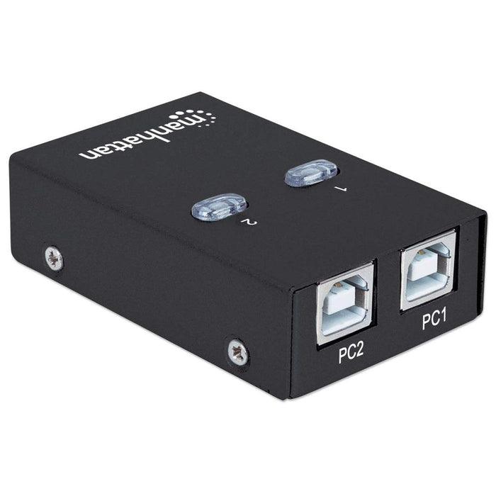 Manhattan USB-A Automatic Sharing Switch, 2x USB-B Ports, 480 Mbps (USB 2.0), Dual Control (Auto-Sensing or Manual), USB powered (no external power supply required), inc 1x 1.5m USB-A to USB-B cable