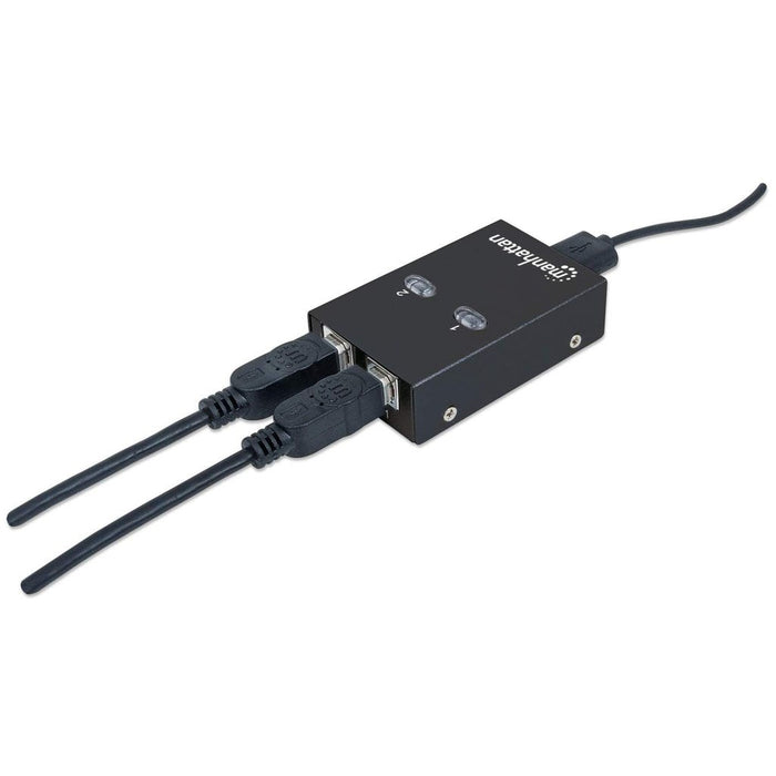 Manhattan USB-A Automatic Sharing Switch, 2x USB-B Ports, 480 Mbps (USB 2.0), Dual Control (Auto-Sensing or Manual), USB powered (no external power supply required), inc 1x 1.5m USB-A to USB-B cable