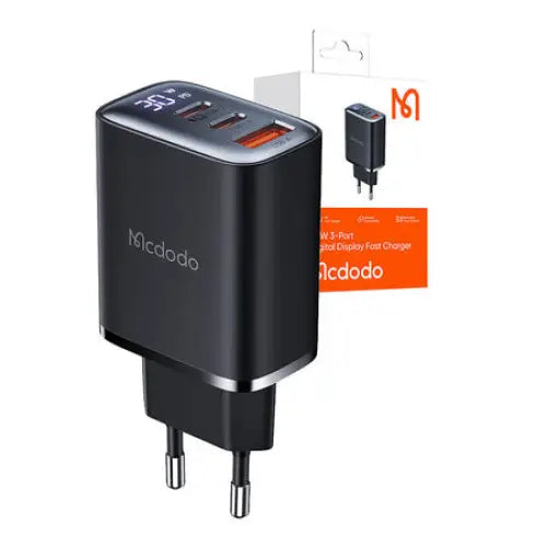 Mcdodo CH-2180 2xUSB-C + USB-A 30W mains charger with display (black) - mains chargers<<<Chargers<<<GSM