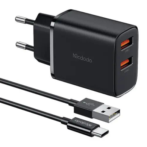 Mcdodo CH-5072 USB-A*2 12W power charger + USB-A to USB-C cable (black) - mains chargers<<<Chargers<<<GSM