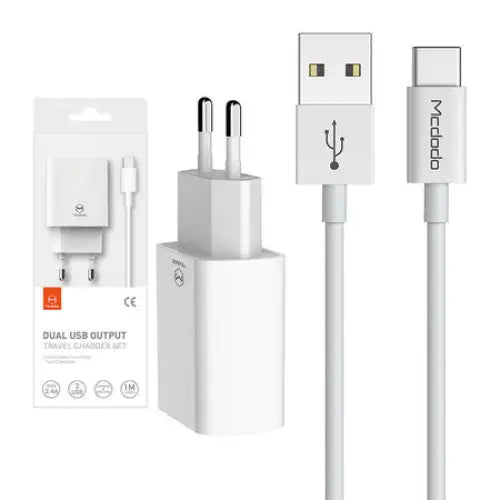 Mcdodo USB Dual Charger CH-6721 (EU) Type-C 1m Travel set (white) - mains chargers<<<Chargers<<<GSM