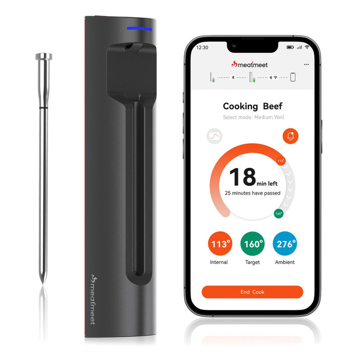 Meatmeet S Pro Kitchen Thermometer with Bluetooth App for Grill, Oven, Smoker - Gray