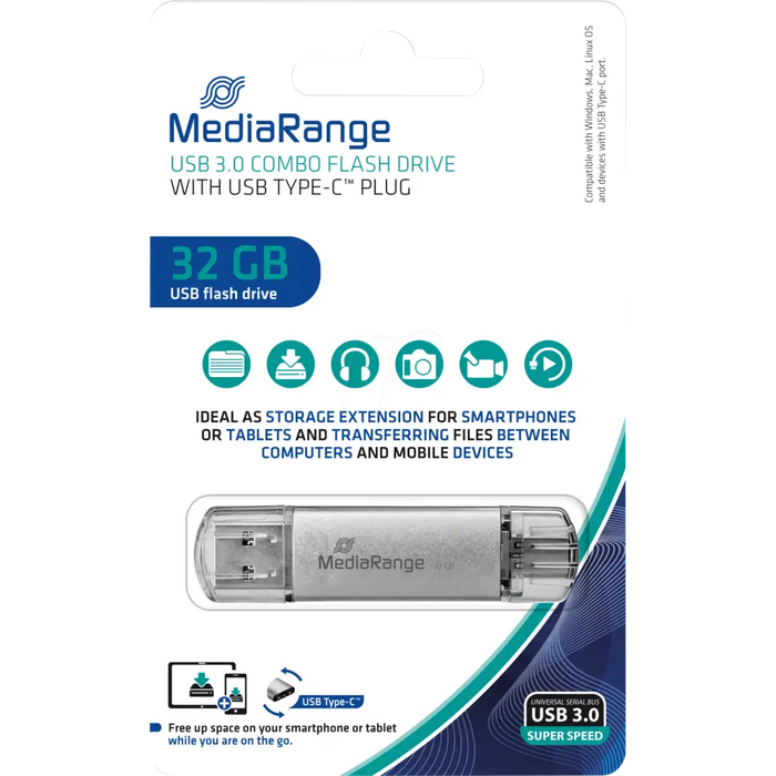 MediaRange USB 3.0 combo flash drive with USB Type-C™ plug 32GB - USB флаш памети<<<Памети<<<MediaTrade