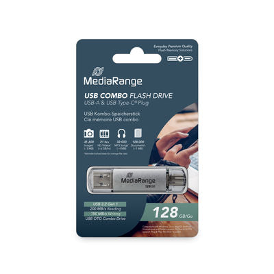 MediaRange USB 3.2 Gen 1 Combo Flash Drive with Type-C®, Silver, 128GB