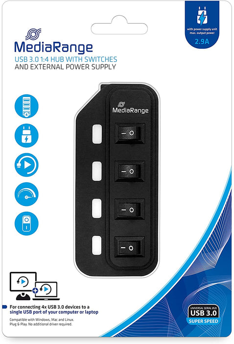 MediaRange USB Hub 4x USB Type-A 3.0
