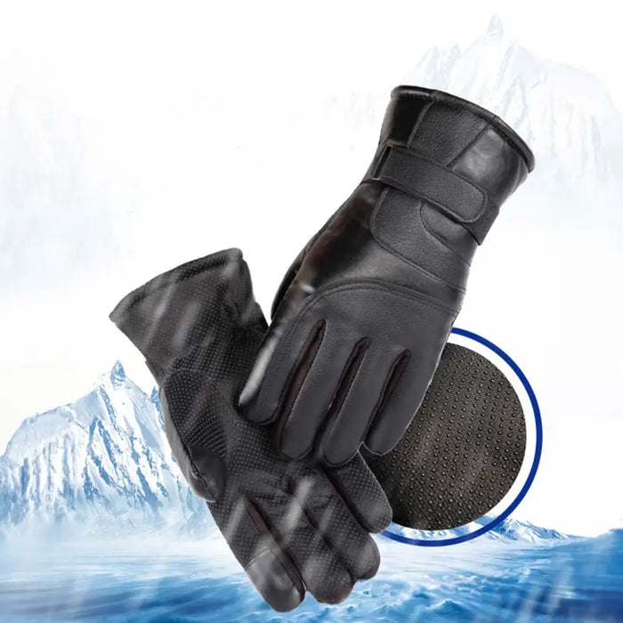 Men’s insulated PU leather phone gloves - black - Cycling gloves<<<HurtelXML
