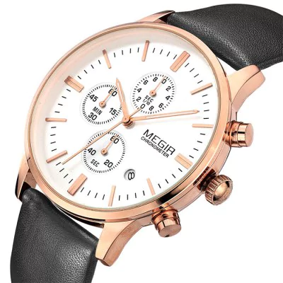Men’s waterproof quartz watch with leather strap MEGIR 2011 - Men’s Watches