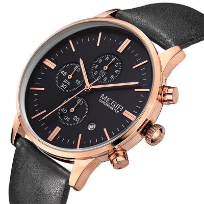 Men’s waterproof quartz watch with leather strap MEGIR 2011 - Men’s Watches