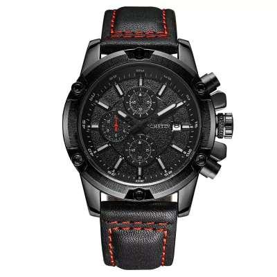 Men’s waterproof quartz watch with leather strap OCHSTIN 075B - black - Men’s Watches