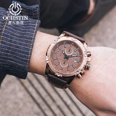 Men’s waterproof quartz watch with leather strap OCHSTIN 075B - Men’s Watches