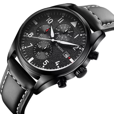 Men’s waterproof quartz watch with leather strap OCHSTIN GQ043B - Men’s Watches