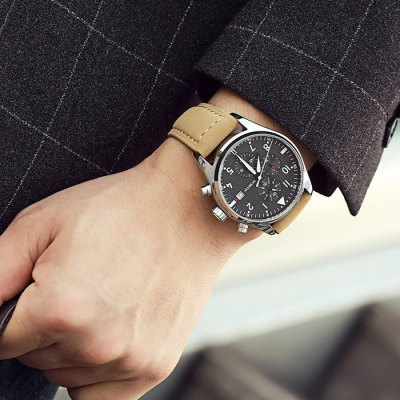 Men’s waterproof quartz watch with leather strap OCHSTIN GQ043B - Men’s Watches