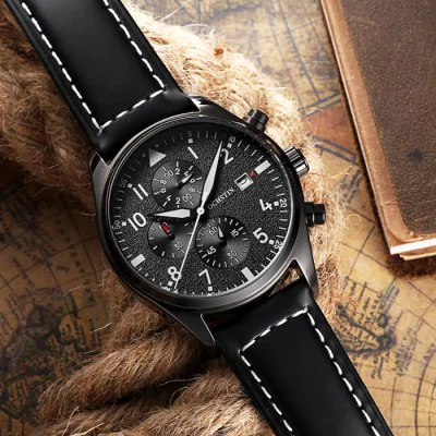 Men’s waterproof quartz watch with leather strap OCHSTIN GQ043B - Men’s Watches