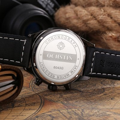 Men’s waterproof quartz watch with leather strap OCHSTIN GQ043B - Men’s Watches