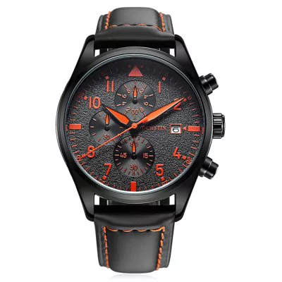 Men’s waterproof quartz watch with leather strap OCHSTIN GQ043B - orange - Men’s Watches