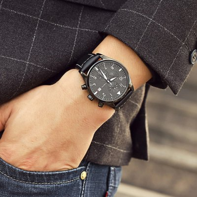 Men’s waterproof quartz watch with leather strap OCHSTIN GQ043B - Men’s Watches
