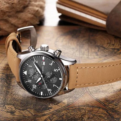 Men’s waterproof quartz watch with leather strap OCHSTIN GQ043B - Men’s Watches