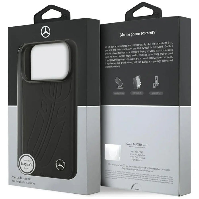 Mercedes Leather Large Laurel Leave MagSafe Case for iPhone 17 Pro - Black - Cell phone cases and covers<<<HurtelXML