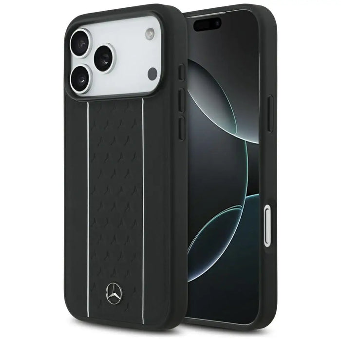 Mercedes Leather Star Pattern Stripes MagSafe Case for iPhone 17 Pro Max - Black - Cell phone cases
