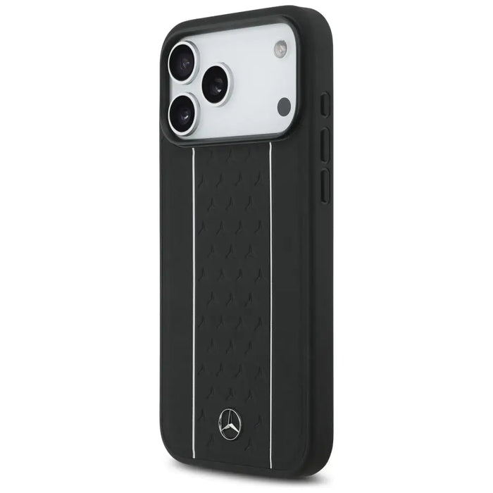 Mercedes Leather Star Pattern Stripes MagSafe Case for iPhone 17 Pro Max - Black - Cell phone cases
