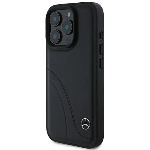 Mercedes MB Curved Stitches Leather iPhone 16 Pro Case - Black - Cell phone cases and covers<<<HurtelXML