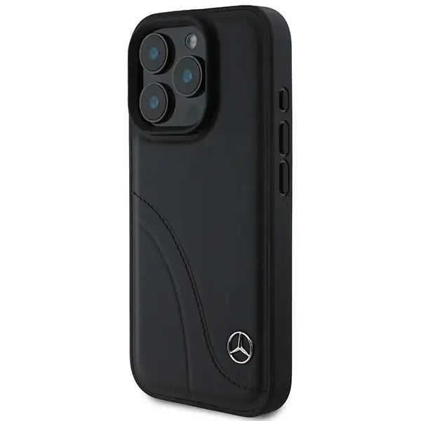 Mercedes MB Curved Stitches Leather iPhone 16 Pro Case - Black - Cell phone cases and covers<<<HurtelXML