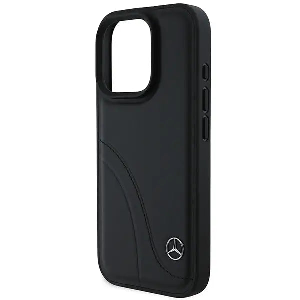 Mercedes MB Curved Stitches Leather iPhone 16 Pro Case - Black - Cell phone cases and covers<<<HurtelXML