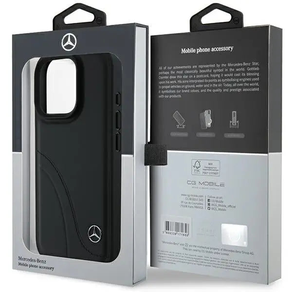Mercedes MB Curved Stitches Leather iPhone 16 Pro Case - Black - Cell phone cases and covers<<<HurtelXML