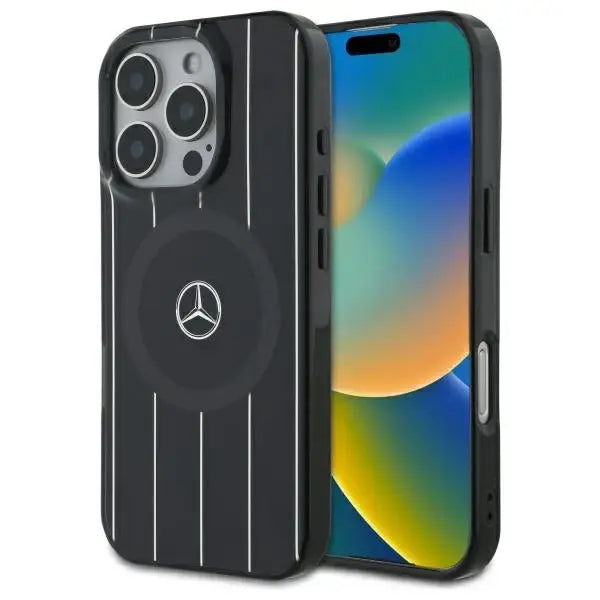 Mercedes MB Double Layer Crossed Lines MagSafe Case for iPhone 16 Pro Max - Black - Cell phone cases