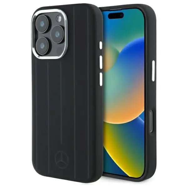 Mercedes Silicone Vertical Tonal Stripes MagSafe Case for iPhone 16 Pro Max - Black - Cell phone cases