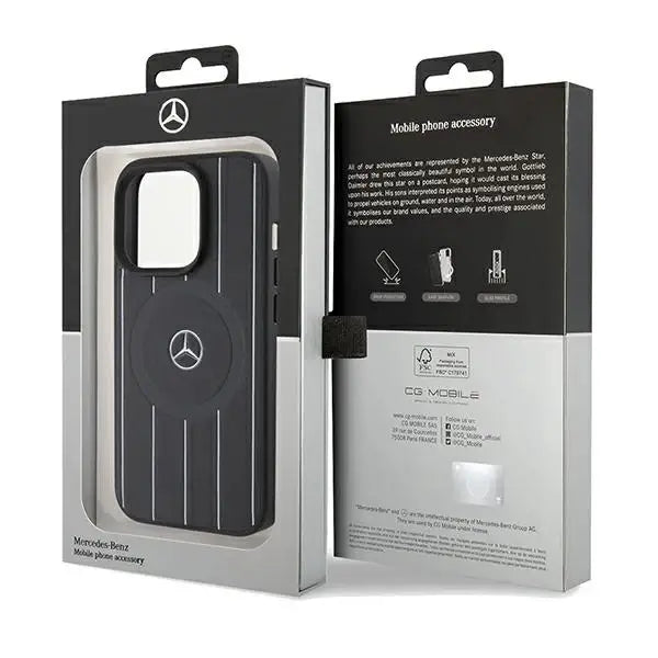 Mercedes Stripes Pattern Leather MagSafe case for iPhone 15 Pro Max - black - Cell phone cases and covers<<<HurtelXML