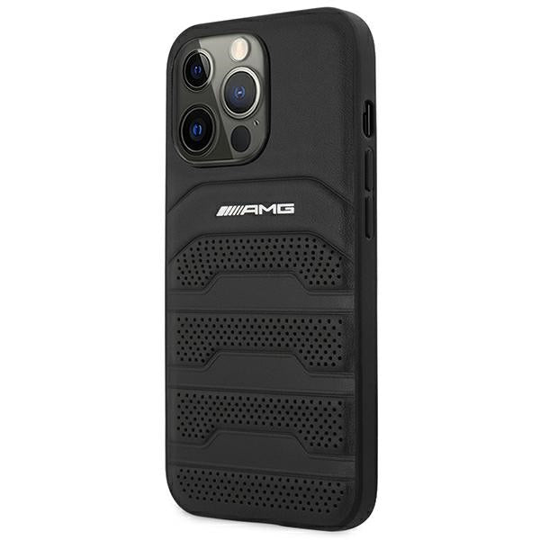 AMG AMHCP14LGSEBK iPhone 14 Pro 6.1 "black / black hardcase Leather Debossed Lines
