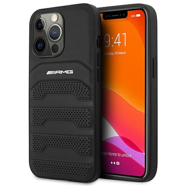 AMG AMHCP14LGSEBK iPhone 14 Pro 6.1 &quot;black / black hardcase Leather Debossed Lines
