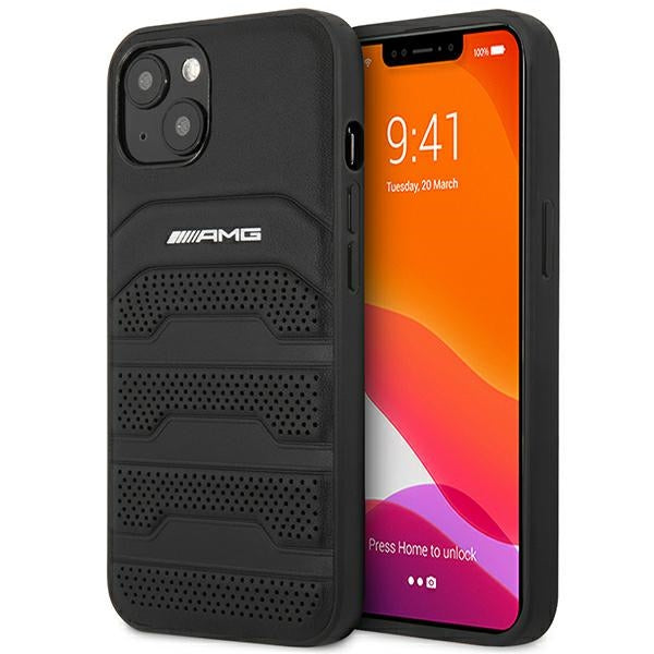 AMG AMHCP14MGSEBK iPhone 14 Plus 6,7 &quot;black / black hardcase Leather Debossed Lines