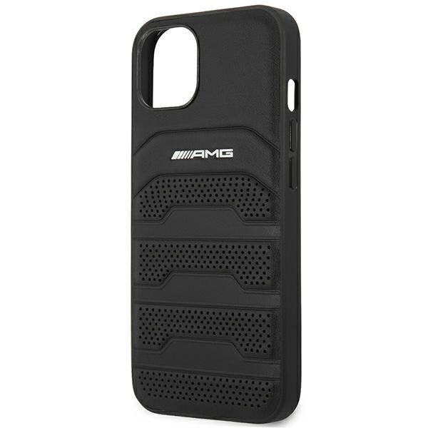 AMG AMHCP14MGSEBK iPhone 14 Plus 6,7 "black / black hardcase Leather Debossed Lines