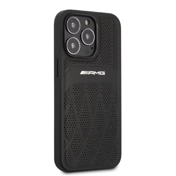 AMG AMHCP13LOSDBK iPhone 13 Pro / 13 6.1" black/black hardcase Leather Curved Lines
