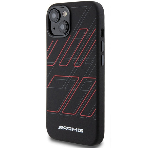 AMG Silicone Large Rhombuses Pattern MagSafe Case for iPhone 15/14/13 - Black