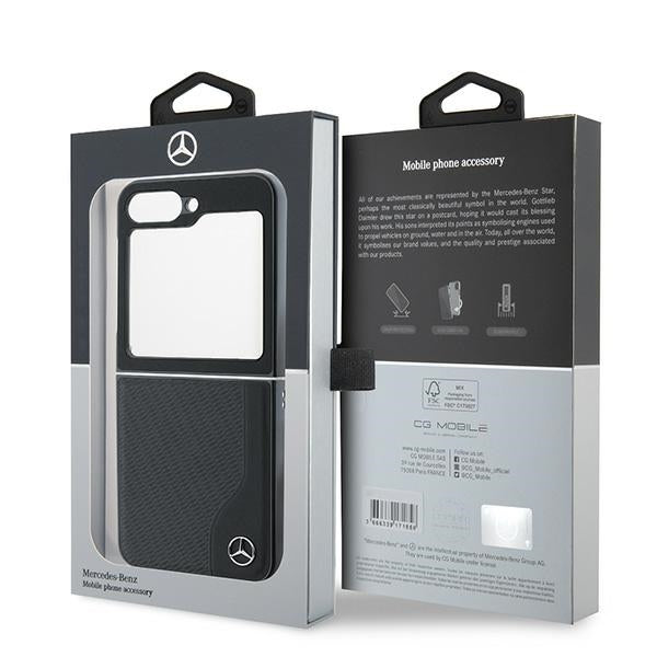 Mercedes Leather Wood Imitation MagSafe Case for Samsung Galaxy Z Flip 6 - Black