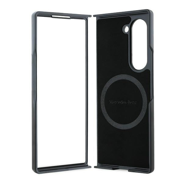 Mercedes Leather Wood Imitation MagSafe Case for Samsung Galaxy Z Fold 6 - Black