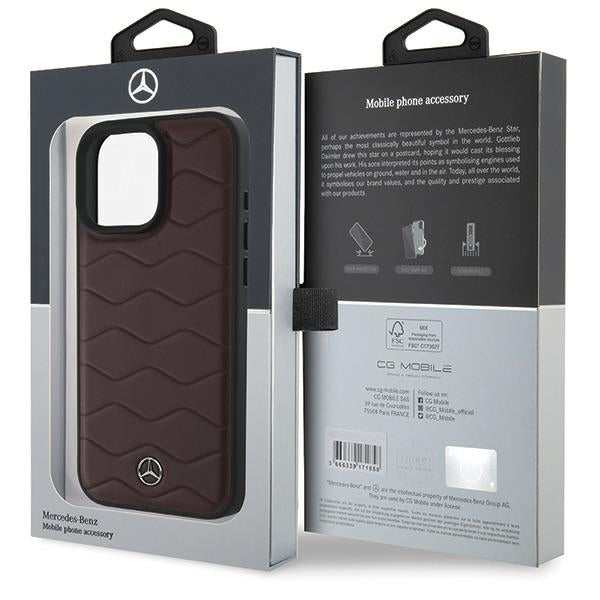 Mercedes MB Waves Leather Case for iPhone 16 Pro Max - Red