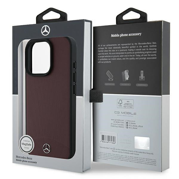 Mercedes Textured And Plain Leather MagSafe case for iPhone 16 Pro - red