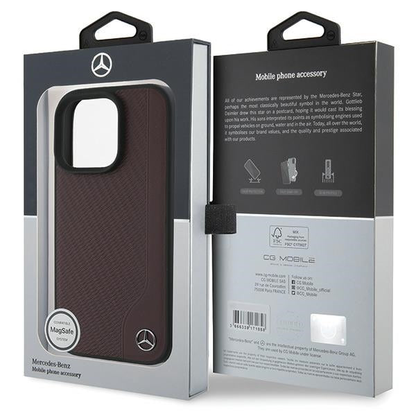 Mercedes MB Wood Imitation Leather MagSafe iPhone 16 Pro Case - Red