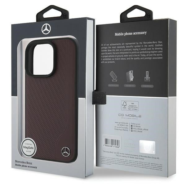 Mercedes MB Wood Imitation Leather MagSafe Case for iPhone 16 Pro Max - Red