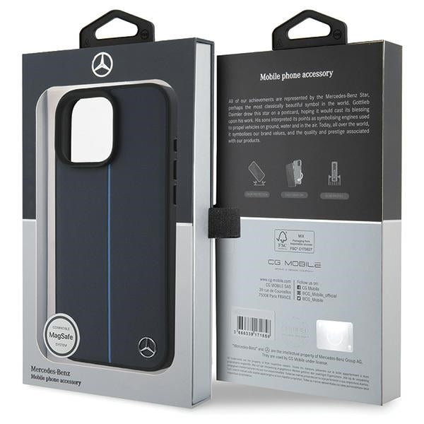 Mercedes MB Blue Line Leather MagSafe Case for iPhone 16 Pro Max - Navy Blue