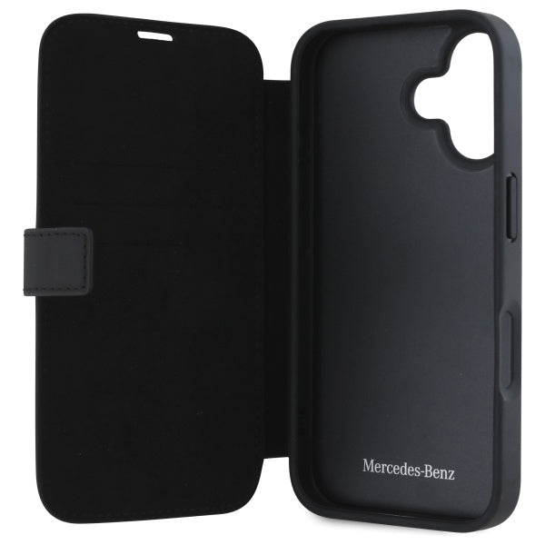 Mercedes Leather Wood Imitation iPhone 16 Case - Black