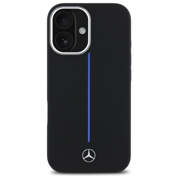Mercedes Silicone Blue Stripe MagSafe iPhone 16 Case - Black
