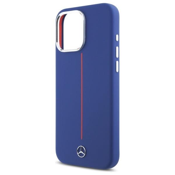 Mercedes Silicone Red Stripe MagSafe Case for iPhone 16 Pro Max - Navy Blue