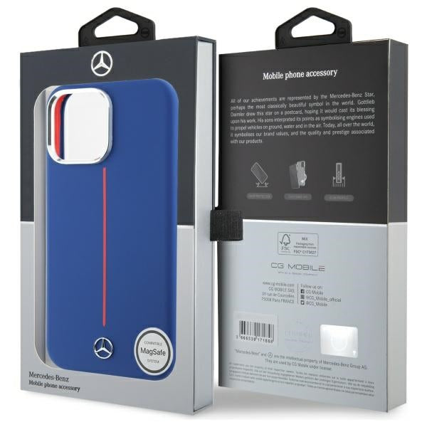 Mercedes Silicone Red Stripe MagSafe Case for iPhone 16 Pro Max - Navy Blue